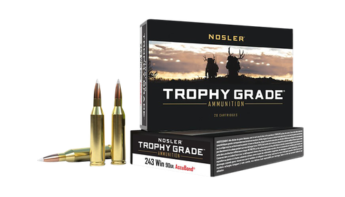 Nosler Trophy Grade Rifle Ammunition 48263, 243 Winchester, AccuBond, 90 GR, 3100 fps, 20 Rd/Bx