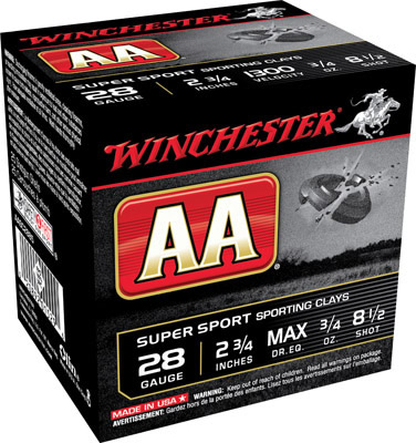 Winchester AA SuperSport Sporting Clays AASC2885, 28 Gauge, 2-3/4", 3/4 oz, 1300 fps, #8.5 Lead Shot, 25 Rds/Bx