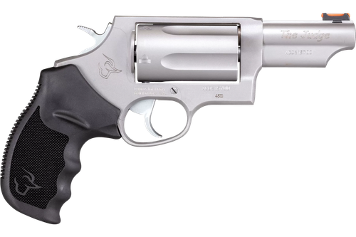 Taurus Judge Revolver 2441039T, 410 GA/45 Long Colt, 3", Ribber Grip Overlay, Matte Stainless Finish, 5 Rd, Fiber Optic Sights