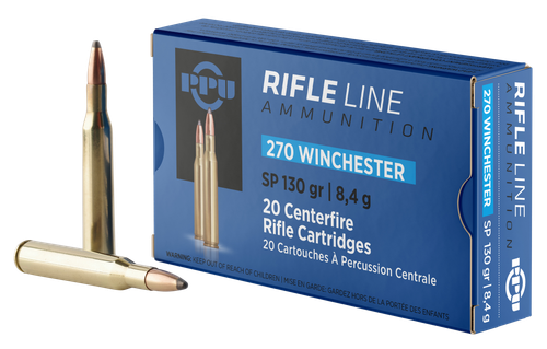 Prvi Partizan Rifle Ammunition PP2701, 270 Win, Soft Point, 130 gr, 3060 fps, 20 Rd/Bx