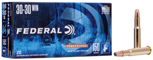 Federal Premium Power Shok Rifle Ammunition 3030A, 30-30 Winchester, Soft Point (SP), 150 GR, 2390 fps, 20 Rd/bx