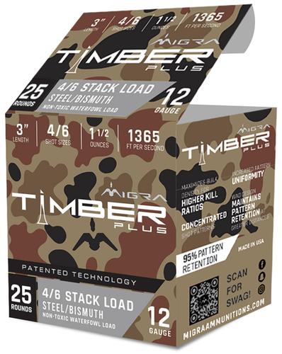 Migra Custom Waterfowl Shotshells M12SB46, 12 Gauge, 3", 1 1/2 oz, 1365 fps, #4/6 Steel Shot, 25 Rds/box