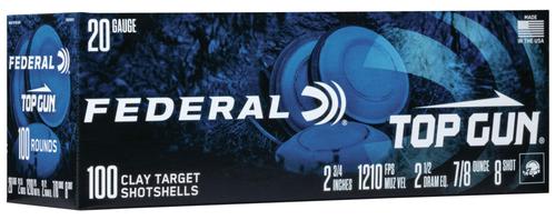 Federal Top Gun Shotshells TG201008, 20 Gauge, 2-3/4", 7/8 oz, 1210 fps, #8 Lead Shot, 100 Rds/box