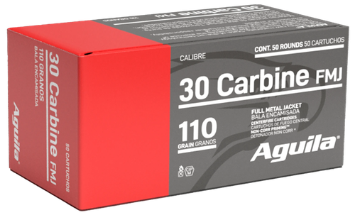 Aguila Rifle Ammunition 1E302110, 30 Carbine, Full Metal Jacket, 110 GR, 1990 fps, 50 Rd/box