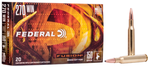Federal Fusion Rifle Ammunition F270FS2, 270 Winchester, Fusion Ammunition, 150 GR, 2850 fps, 20 Rd/bx