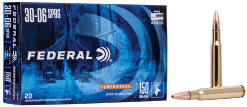 Federal Premium Power Shok Rifle Ammunition 3006A, 30-06 Springfield, Soft Point (SP), 150 GR, 2910 fps, 20 Rd/bx