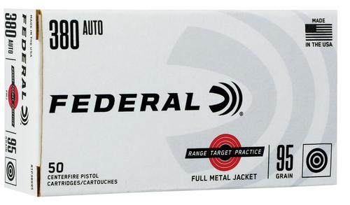 Federal Range Target Practice Handgun Ammunition RTP38095, 380 ACP, Full Metal Jacket, 95 Gr, 980 fps, 50 Rd/bx