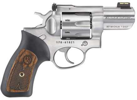 Ruger GP100 Revolver 1774, 357 Magnum, 2.5 in, Rubber/Wood Grips, Matte Stainless Finish, 7 rd