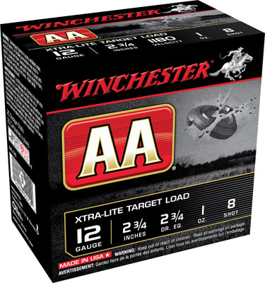 Winchester AA Low Recoil AA12FL8, 12 Gauge, 2-3/4", 26 grams, 980 fps, #8 Lead Shot, 25 Rds/Bx