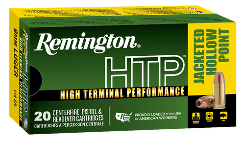 Remington HTP Pistol Ammunition 28288, 9mm Luger, JHP, 115 gr, 1145 fps, 20 Rd/Bx