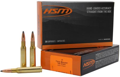 HSM Rifle Ammunition 7MAUSER6N, 7mm Mauser, Soft Point, 140 gr, 20 Rd/Bx