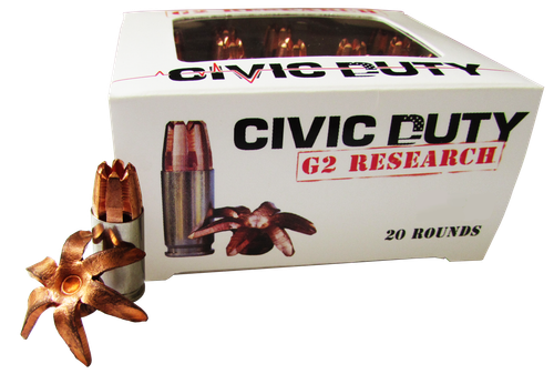 G2 Research Civic Duty Pistol Ammunition CIVIC45ACP, 45 ACP +P, Copper Expansion Projectile, 164 GR, 1020 fps, 20 Rd/Bx