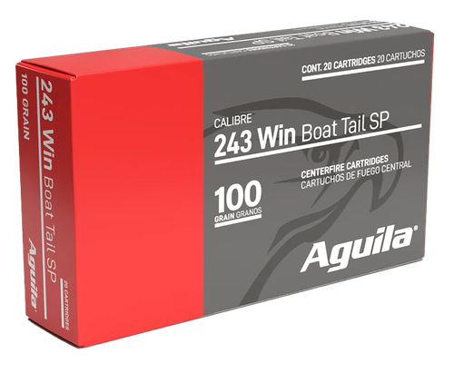 Aguila Rifle Ammunition 8047AG, 243 Win, InterLock Boat Tail Soft Point, 100 gr, 2690 fps, 20 Rd/Bx