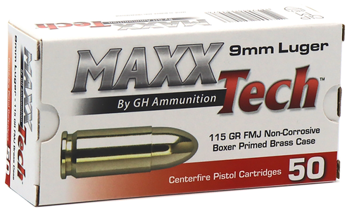 Maxxtech 9mm Ammunition PTGB9MMB 115 Grain Full Metal Jacket 50 rounds