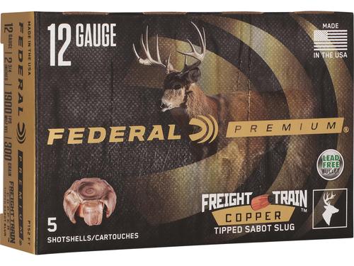 Federal Premium Freight Train Shotshells P152FT, 12 Gauge, 2-3/4", Copper Tipped Sabot Slug, 5 Rds/box