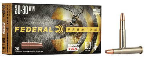 Federal Premium Vital-Shok Rifle Ammunition P3030G, 30-30 Winchester, Barnes Triple Shock X-Bullet, 150 GR, 2220 fps, 20 Rd/bx