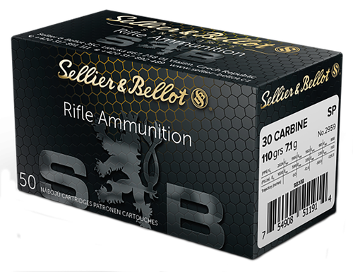 Sellier & Bellot Rifle Ammunition SB30B, 30 Carbine, Soft Point (SP), 110 GR, 1990 fps, 50 Rd/bx