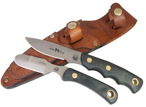 Knives of Alaska Alpha Wolf/Muskrat Knife Set Steel Drop Point/Flesh Suregrip (00362FG)