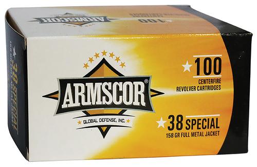 Armscor Pistol Ammunition 50449, 38 Special, Full Metal Jacket, 158 gr, 891 fps, 100 Rd/Bx