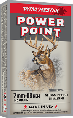 Winchester Super-X Rifle Ammunition X708, 7 MM-08 Remington, Power-Point, 140 GR, 2800 fps, 20 Rd/bx