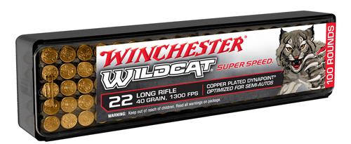 Winchester Wildcat Super Speed Rimfire Ammunition WW22LRSSD, 22 LR, Copper Plated DynaPoint, 40 gr, 1300 fps, 100 Rds/Bx