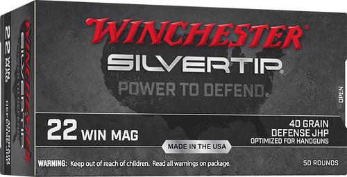 Winchester Silvertip Rimfire Ammunition W22MST, 22 Mag, Silvertip Hollow Point, 40 gr, 1320 fps, 50 Rds/Bx