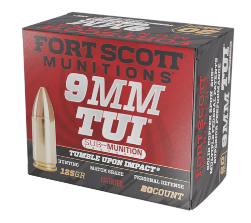 Fort Scott Munitions TUI Pistol Ammunition 9MM125SCVSS, 9mm Luger, Solid Copper Spun, 125 gr, 950 fps, 20 Rd/Bx