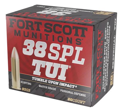 Fort Scott Munitions TUI Pistol Ammunition 38SPL080SCV, 38 Special, Solid Copper Spun, 80 gr, 1190 fps, 20 Rd/Bx