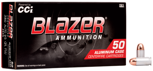 CCI Blazer Handgun Ammunition 3505, 380 ACP, Full Metal Jacket (FMJ), 95 GR, 945 fps, 50 Rd/bx
