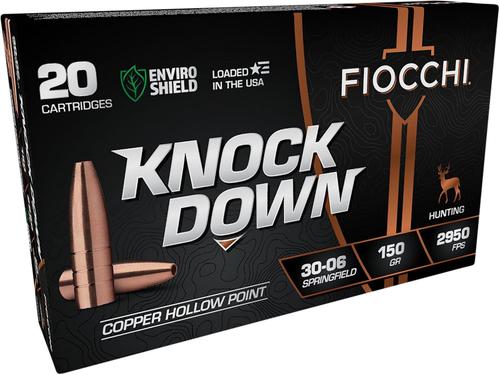 Fiocchi Knock Down Rifle Ammunition 3006CHA, 30-06 Springfield, Hollow Point, 150 gr, 2950 fps, 20 Rd/Bx