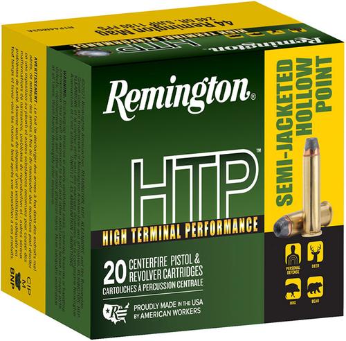 Remington High Terminal Performance (HTP) Handgun Ammunition RTP44MG3A, 44 Remington Magnum, Semi-Jacketed Hollow Point (HP), 240 GR, 1180 fps, 20 Rd/bx