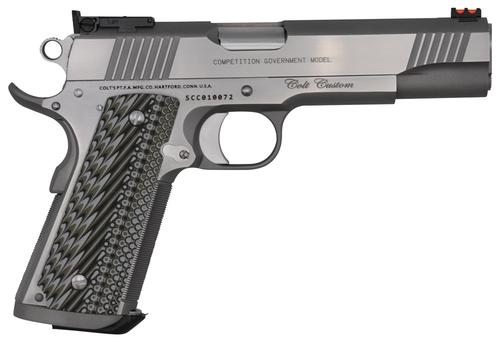 Colt 1911 Government Custom Competition Pistol O1073CS, 38 Super, 5", Black G10 Grips, Brushed Stainless Finish, 9 Rds
