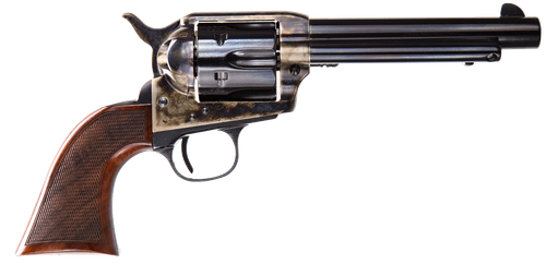Taylors Smoke Wagon Cattleman Deluxe Revolver 4108DE, 357 Magnum, 5 1/2 in, Wood Grip, Case Hard Blue Finish, 6 Rd