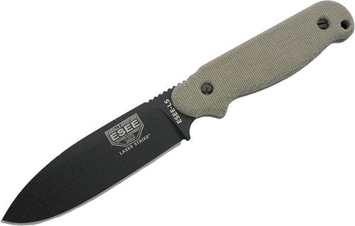 ESEE Knives Laser Strike Fixed Blade Knife w/Black Plain Edge Blade, Black Kydex Sheath (ESEE-LS-P-E)