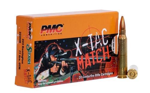 PMC X-Tac Match Rifle Ammunition 223XM, 223 Remingtonm, Open Tip Match (OTM), 77 gr, 2790 fps, 20 Rd/Bx