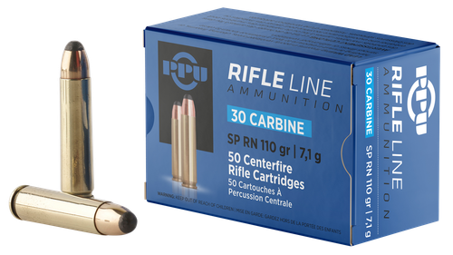 Prvi Partizan Rifle Ammunition PP30S, 30 Carbine, Soft Point Round Nose, 110 gr, 1990 fps, 50 Rd/Bx