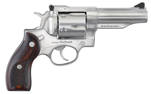 Ruger Redhawk DAO Revolver 5050, 45 Colt (LC), 4.20", Lasered Hardwood Grips, Satin Stainless Finish, 6rd