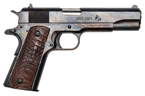 Custom & Collectible Colt Government Lineage Pistol CNCLINEAGE, 45 ACP, 5in, Chocolate Alligator Grips, Color Case Hardened Finish, 7 Rds