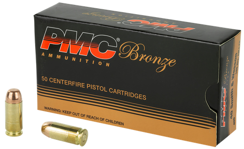 PMC Bronze Line Pistol Ammunition 40D, 40 S&W, Full Metal Jacket (FMJ), 165 GR, 985 fps, 50 Rd/bx