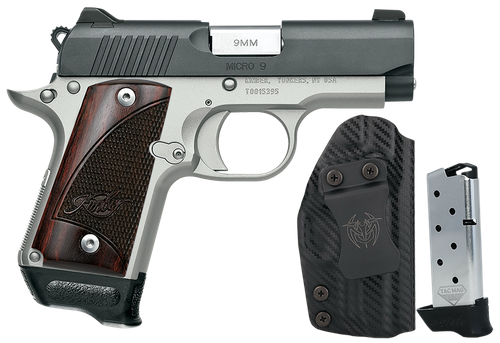 Kimber Micro 9 Two-Tone RTC-K Bundle Pistol 3300256, 9mm Luger, 3.15in, Rosewood, Satin Silver Finish, 7 Rds