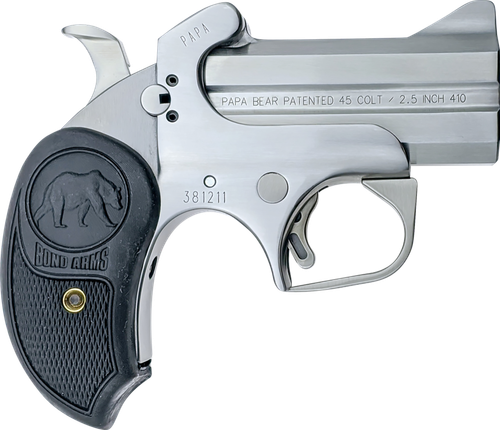 Bond Arms Papa Bear Pistol BAPB, 45 Colt / 410 Gauge, 3", Extended Rubber Grips, Stainless Finish, 2 Rds
