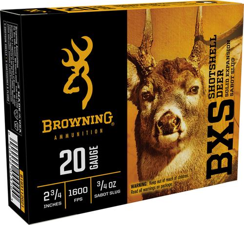 Browning BXS Shotshells B193112021, 20 Gauge, 2-3/4", 3/4 oz, 1600 fps, Slug, 5 Rds/box