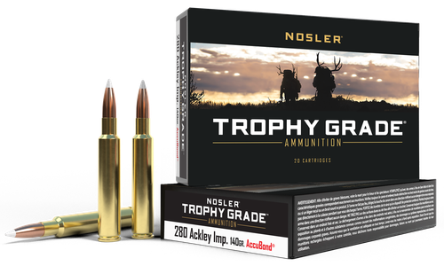 Nosler Trophy Grade Rifle Ammunition 60043, 280 Remington Ackley Improved, AccuBond, 140 GR, 3150 fps, 20 Rd/bx