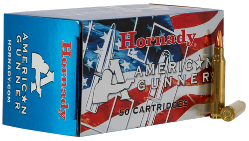 Hornady Ameerican Gunner Rifle Ammunition 80786, 7.62X39, Hollow Point, 123 GR, 2350 fps, 50 Rd/Bx