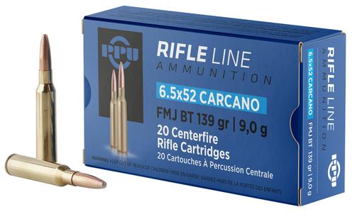 Prvi Partizan Rifle Ammunition PP6CF, 6.5x52mm Carcano, Full Metal Jacket Boat Tail, 139 gr, 2525 fps, 20 Rd/Bx