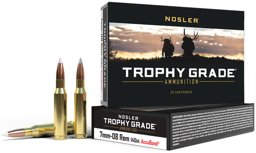 Nosler Trophy Grade Rifle Ammunition 60042, 7 MM-08 Remington, AccuBond, 140 GR, 2825 fps, 20 Rd/bx