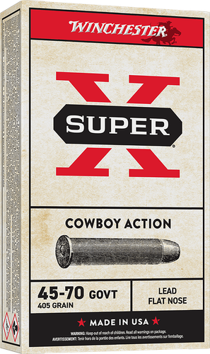 Winchester Super-X Cowboy Action Ammuntion X4570CB, 45-70 Government, Lead Flat Nose (FN), 405 GR, 1150 fps, 20 Rd/Bx