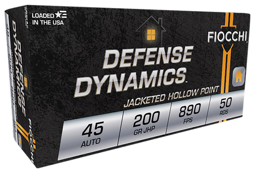 Fiocchi Shooting Dynamics Pistol Ammunition 45B, 45 ACP, Jacketed Hollow Point (JHP), 200 GR, 890 fps, 50 Rd/bx
