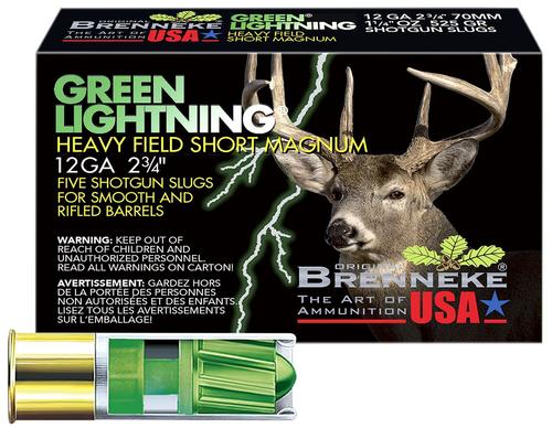 Brenneke Green Lightning Slugs SL122HFSGL-1207825, 12 Gauge, 2-3/4", 1-1/4 oz, 1476 fps, 5 Rd/bx