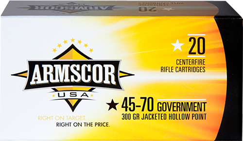 Armscor USA Competition Rifle Ammunition FAC4570300GR, 45-70 Gov, Jacketed Hollow Point (JHP), 300 GR, 1900 fps, 20 Rd/bx